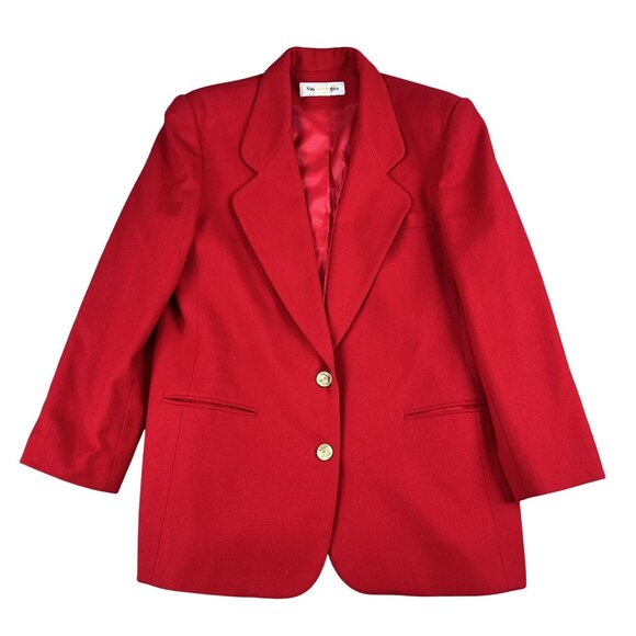 VTG Norton McNaughton Womens 100% Wool Gold Button Red Career Blazer Sz 14 - Picture 1 of 8
